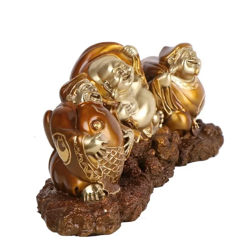 Black Sky God of Wealth Maitreya Buddha Decor for Living Room Office Copper Three Lucky Gods Ornament for Home Decoration