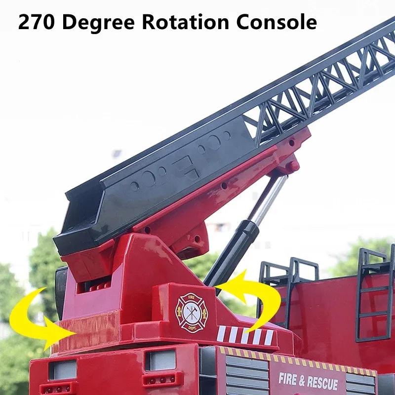 22CH Remote Control Lighting Simulation Water Spray Fire Truck Toy 40Min 270 Degree Rotating Electric Ladder Lift RC Truck Gift