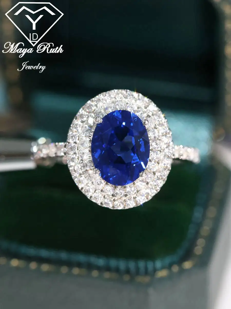 Created Sapphire Gemstone Cocktail Ring For Women Blue Real 925 Sterling Silver Party Anniversary Gift Female Oval Shape Vintage