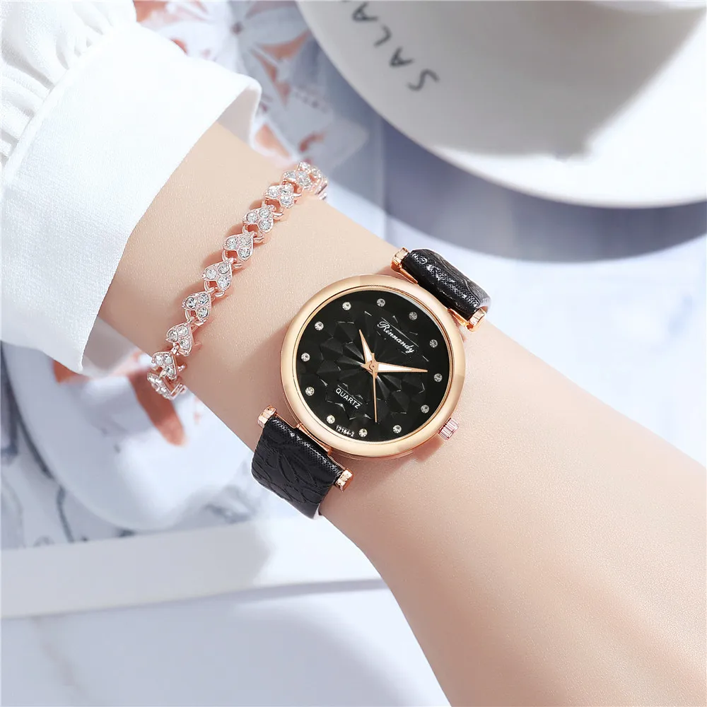 Luxury Ladies Watch Rhombus flowers Dial Women 2022 Fashion Quartz Watches Elegant Pattern Female Wristwatches Leather Clock