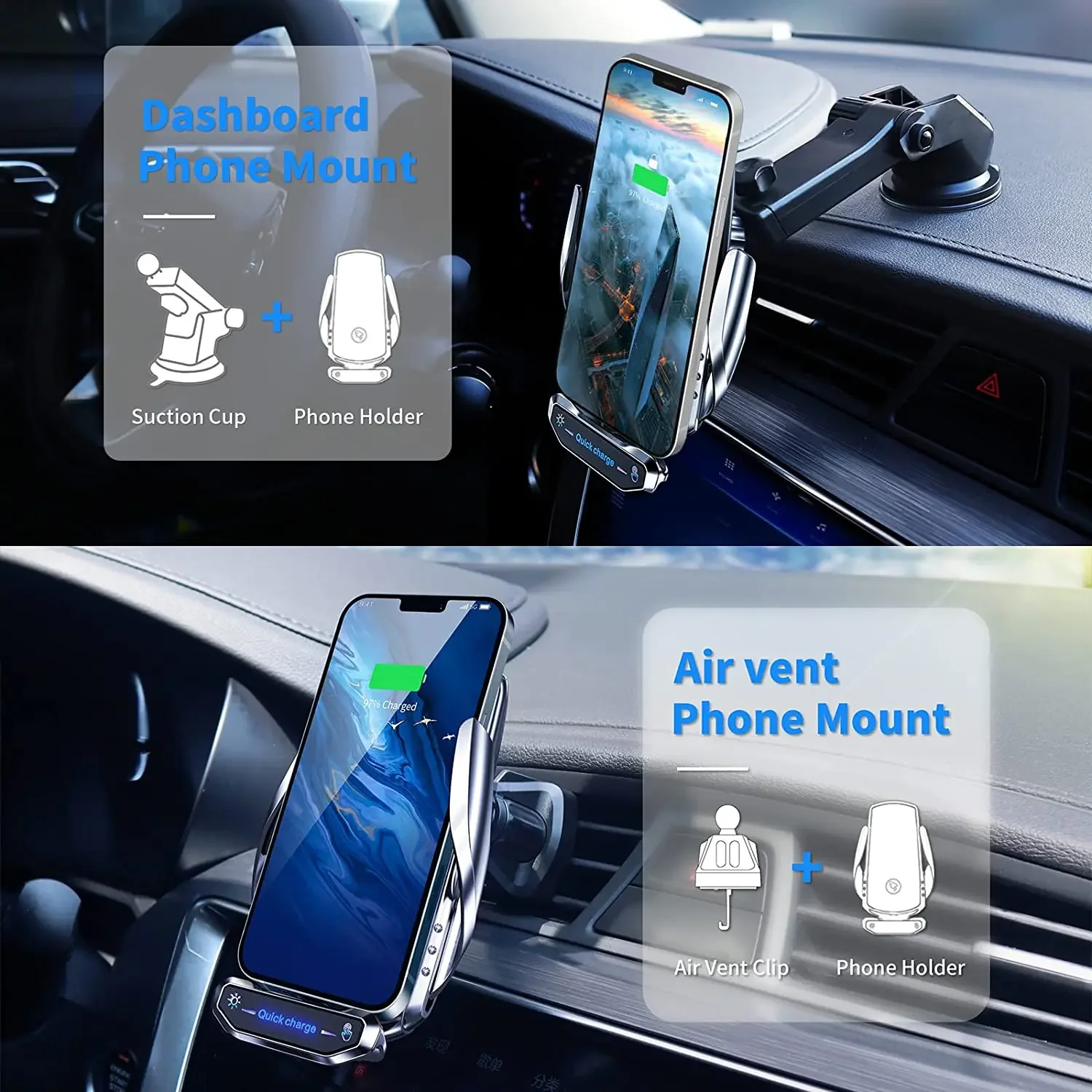 Car Wireless Charger Phone Stand for iPhone 12 13 14 15 Pro Max Xiaomi Samsung S24 S23 S22 S21 Chargers Induction Fast Charging