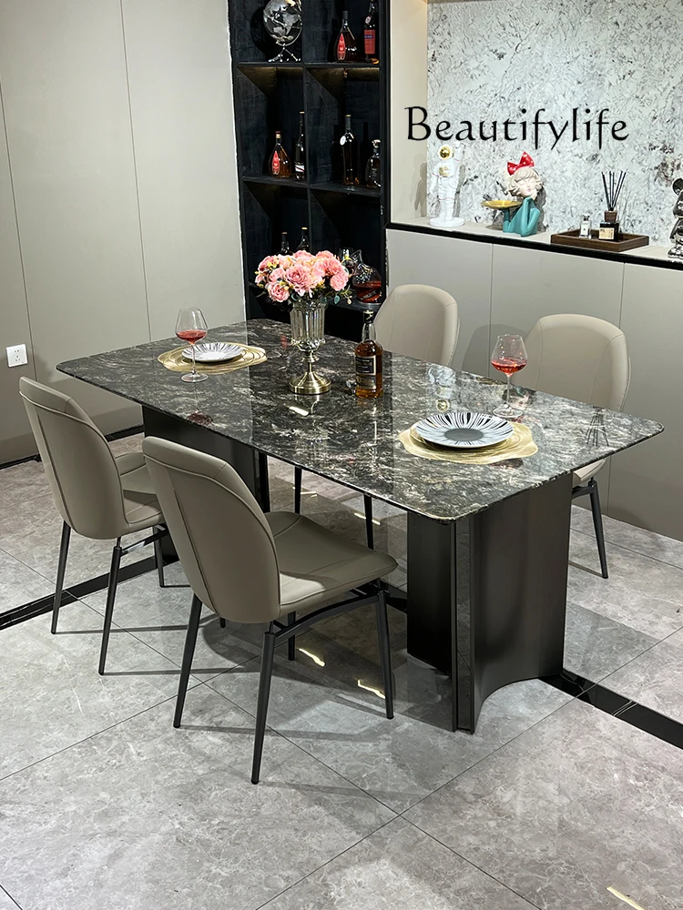 Minimalist Marble Dining-Table Luxury Stone Modern Simple and Light Luxury Rectangular Microlite Dining Table