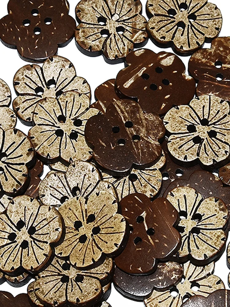 Natural Color Round Coconut Shell Buttons, Sewing Accessories, Wood Button, Flower Shape, DIY Clothes, 15PCs, 30PCs, 20mm