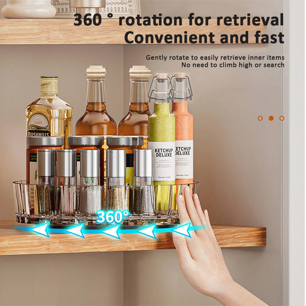 360 Rotating Cabinet Turntable for Spice Jar Snack Food Tray Kitchen Bathroom Cosmetic Organizer Non-Slip Spice Storage Tray