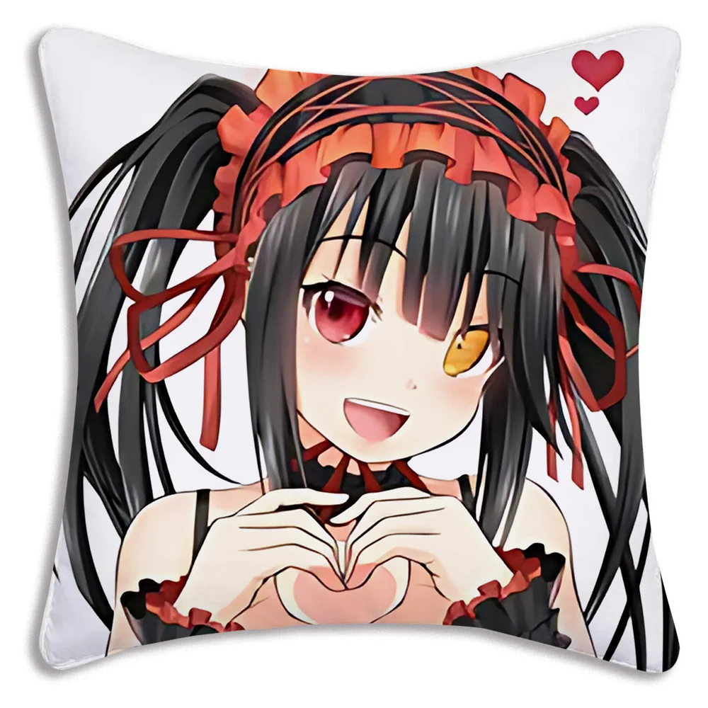 Fundas de almohada de dibujos animados Tokisaki Kurumi Kawaii, funda de cojín de felpa corta con estampado de doble cara, sofá decorativo para el hogar