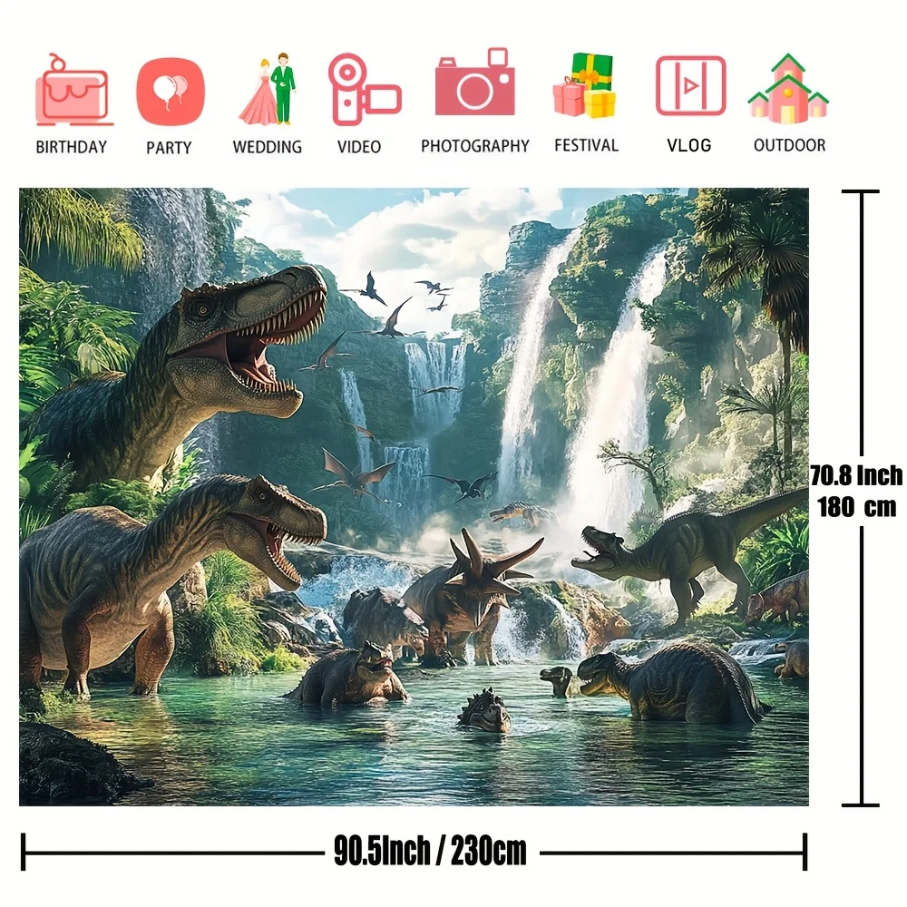 Fotohintergrund zum Thema Jurassic Dinosaur Park – perfekt für Geburtstagsfeiern, Duschen und Osterfeiern, strapazierfähiges Polyester – Detail 3