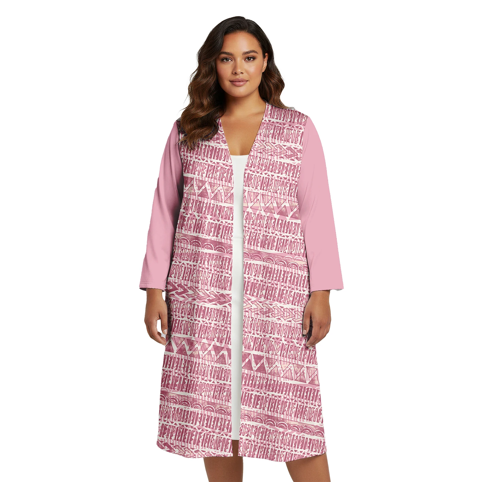 New 2026 Prom Evening Customized Tapa Ladies Samoa Kimono Cardigan Tonga Polynesian Tribal Design Maxi Long Cardigan for Woman