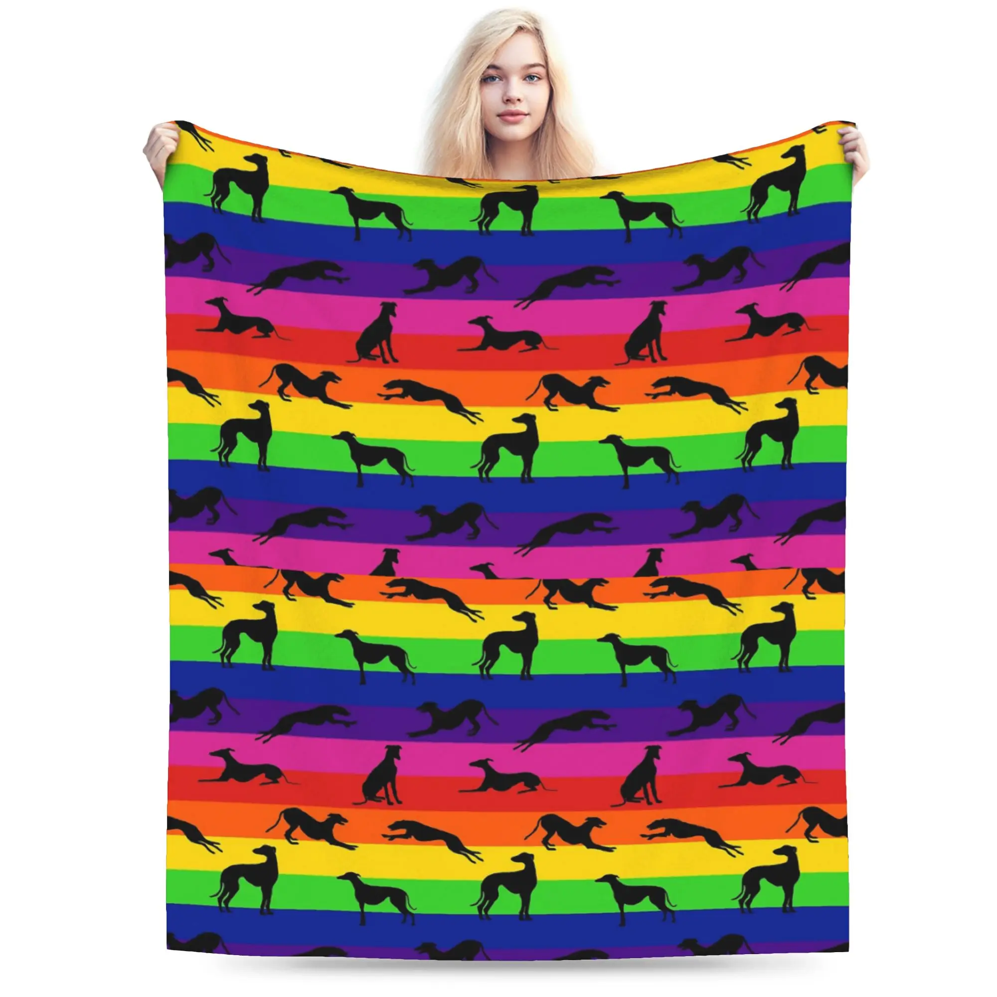 Greyhound Silhouettes Blankets Flannel All Season Whippet Sighthound Dog Portable Ultra-Soft Throw Blankets for Home Quilt