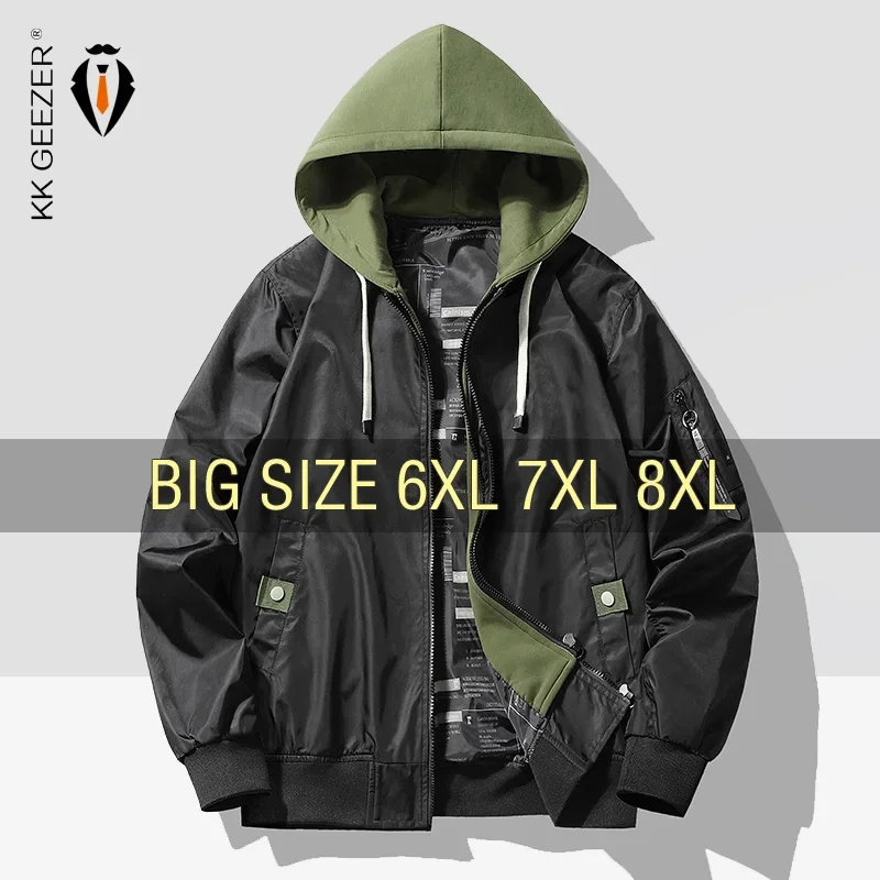

Мужская куртка-бомбер с капюшоном, ветровка, плащи, большие размеры 6XL, 7XL, 8XL, большие размеры, водонепроницаемая, с карманом на молнии, для кемпинга, свободные, тонкие