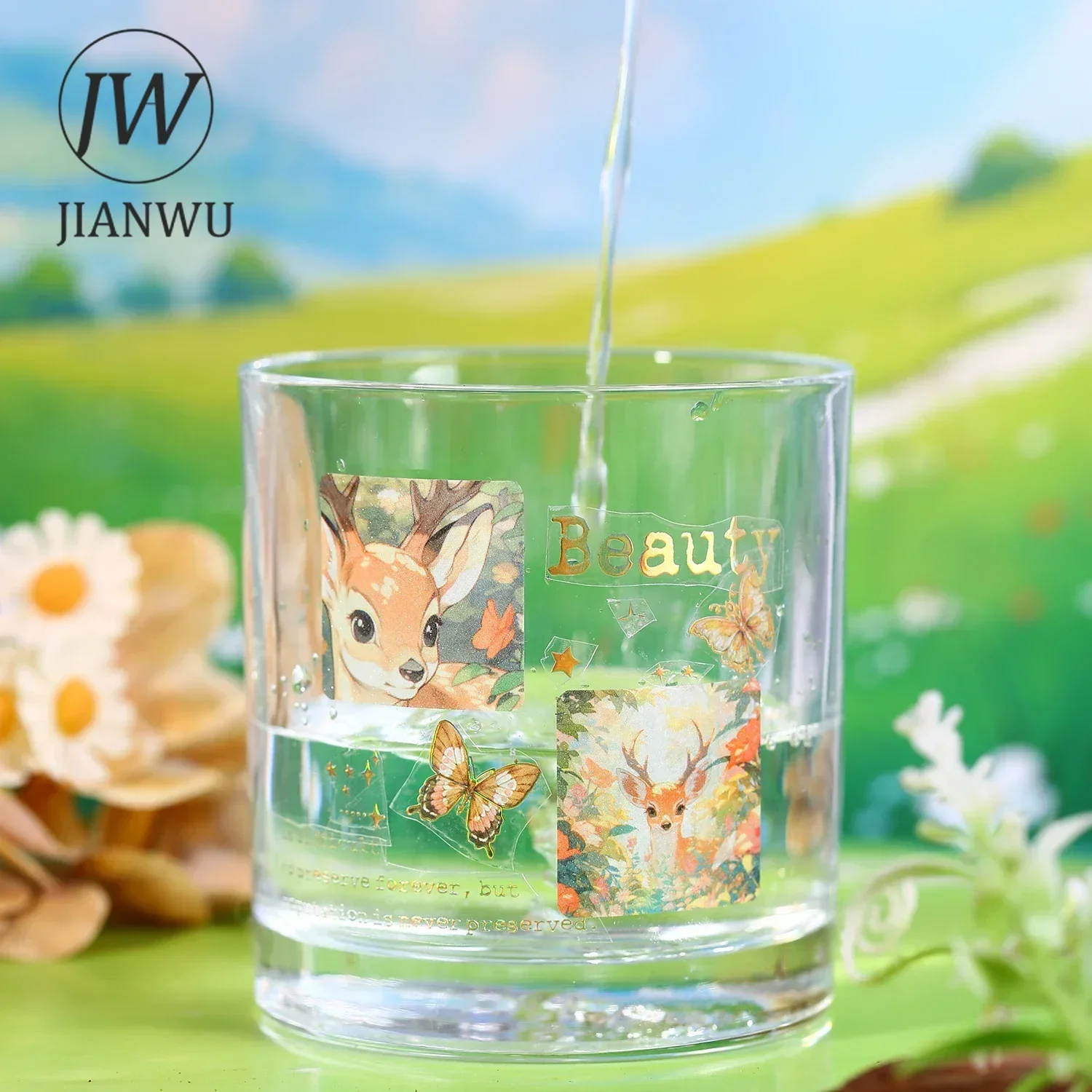 JIANWU 34mm*200cm Flower Small Animals Series Kawaii Cats Material Collage Waste Washi Tape Creative DIY Journal Stationery