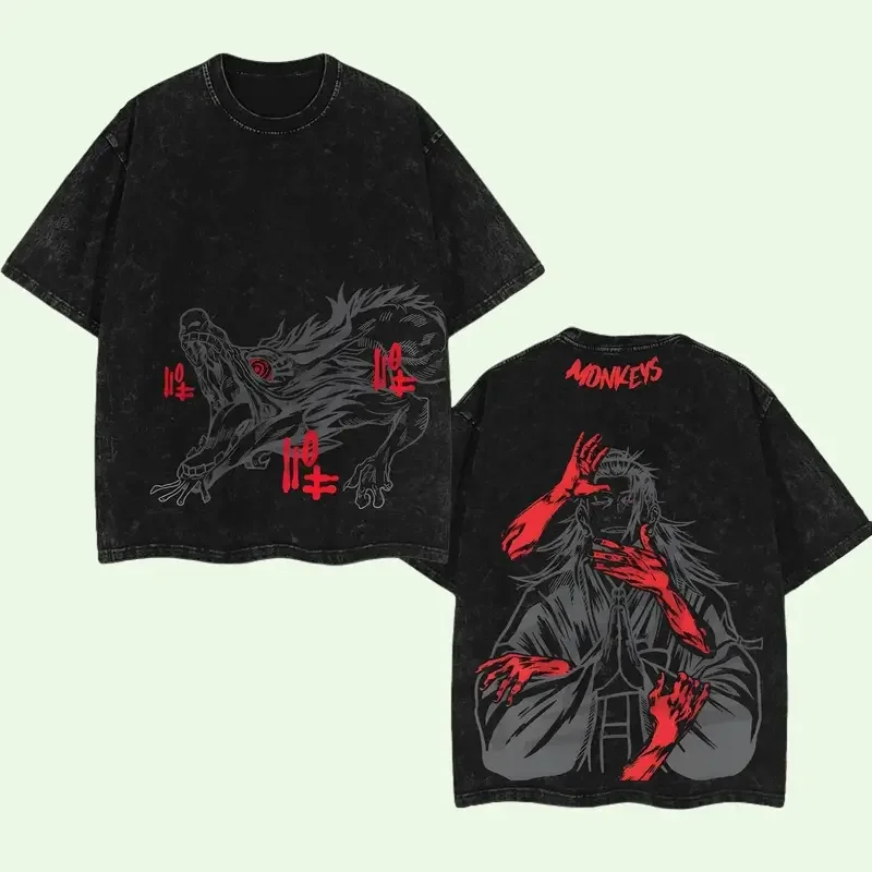 Vintage Washed Jujutsu Kaisen Suguru Geto Cursed Spirit Manipulation Double‑Sided Graphic  Unisex Oversized Anime  Short Sleeve
