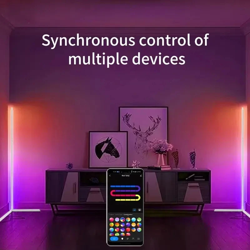 

Светодиодный торшер RGB с дистанционным управлением через приложение Tuya, голосовое управление, домашний декор, совместимый с Google Samsung, угловой диван, непрямое освещение