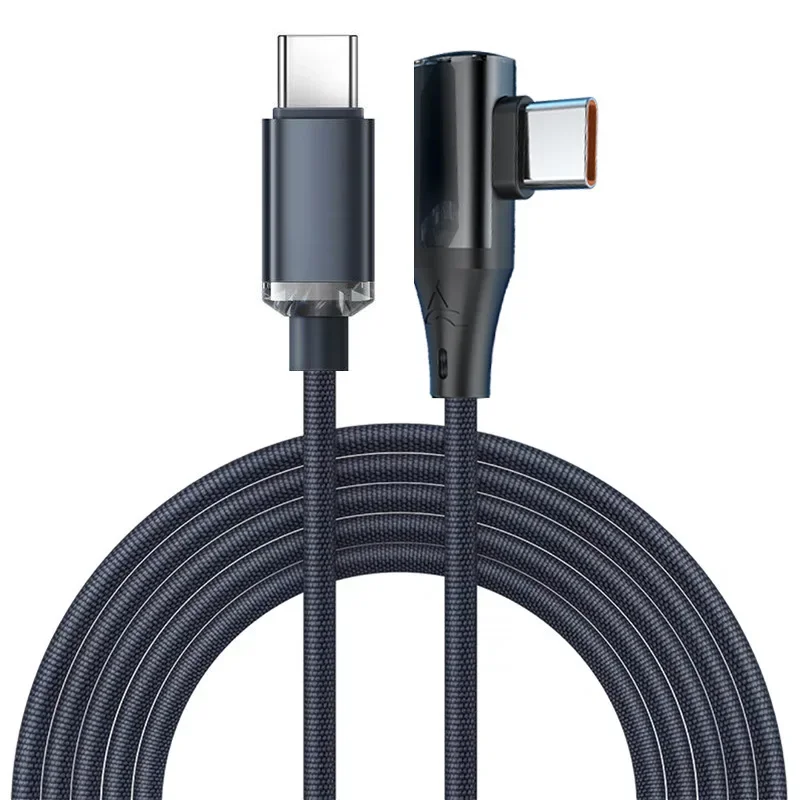 120W 90 Degree Right‑Angle USB‑C to USB‑C Braided Cable L‑Shape Elbow Charger Cord Data Sync Wire 1m 1.5m 2m For Huawei Xiaomi