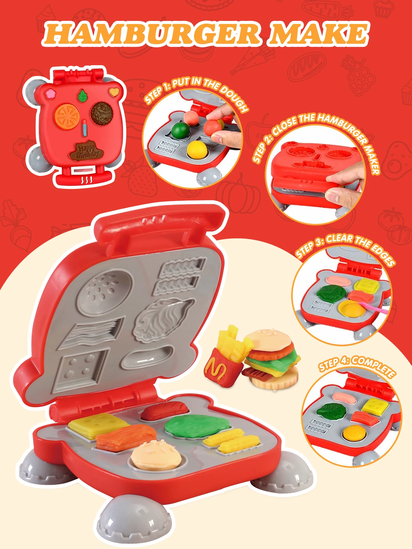 Funny hamburger machine clay set, DIY hamburger fries, open the creative food world