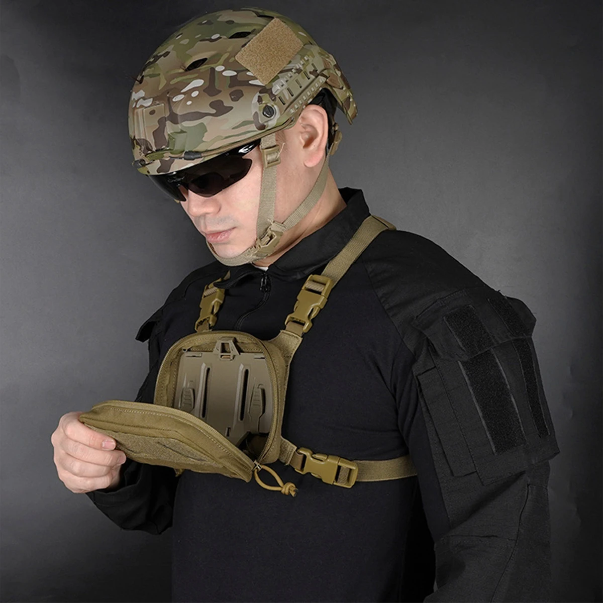 Tactical Chest Mount Harness Strap Mobile Phone Folding Navigation Holder Adjustable Portable Lightweight Airsoft Map Case Base
