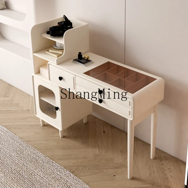 

CLdresser desk integrated cream style all-solid wood dresser modern simple retractable