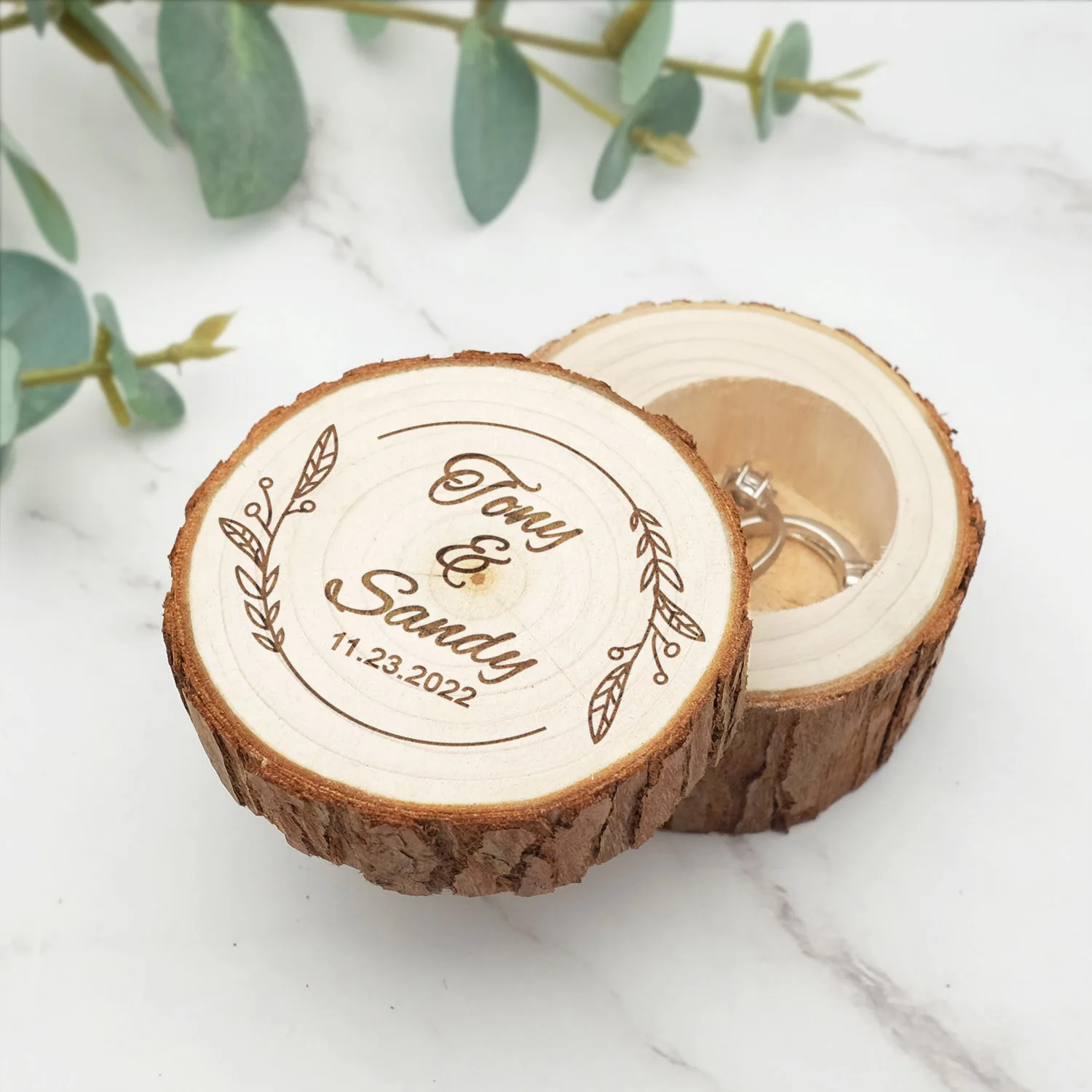 Custom Wedding Ring Box Engraved Wooden Ring Box Personalized Wedding Ring Holder Rustic Ring Bearer Custom Wedding Decor