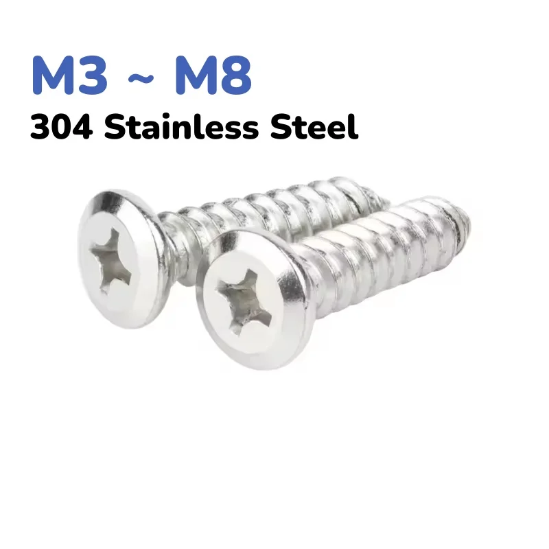 M3 M4 M5 M6 M8 304 Stainless Steel Cross Countersunk Screw Socket Large Flat Thin Wafer Head Self Tapping Screws