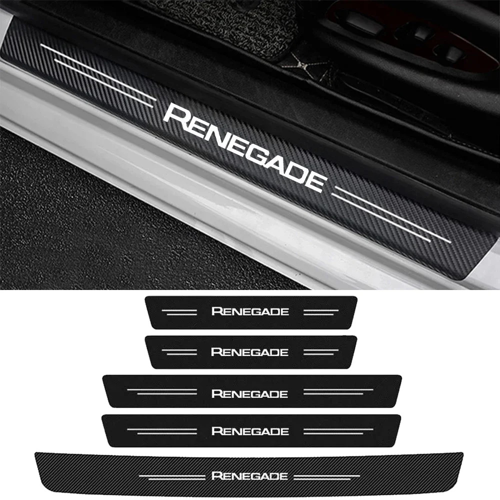Carbon Fiber Car Door Sill Protector Plate for Jeep Renegade Badge Rear Trunk Bumper Threshold Sticker Decals Accessories