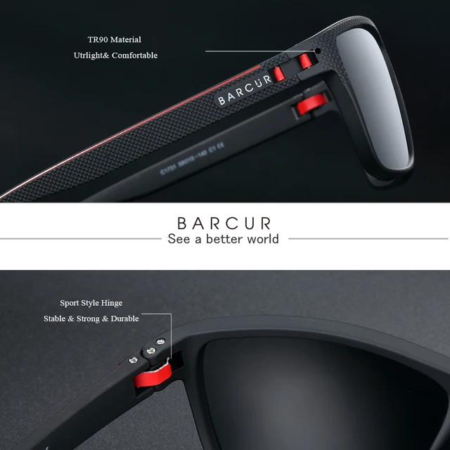 BARCUR Men Polarized Sunclasses TR90 Light Weight Fishing Travel Sun Glasses Women Outdoor Eyewear Accessory Oculos 4