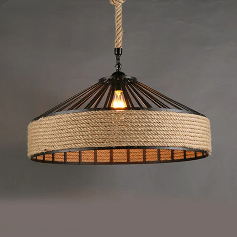 Hand-woven Nordic Vintage Chandelier Industrial Twine Kitchen Bar Dining Room Decor Adjustable Overhead Lighting 30/40/50cm