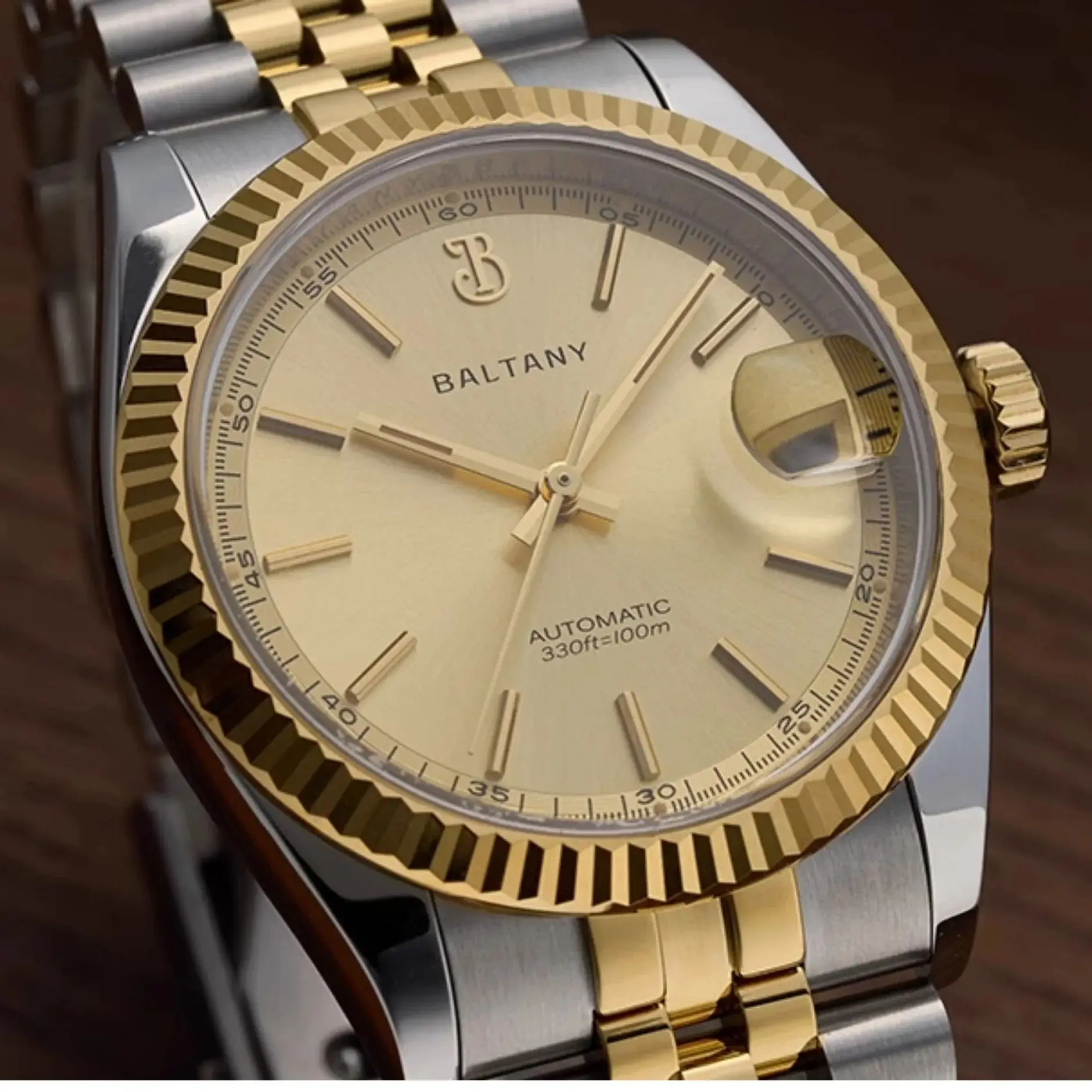 

Baltany 2025 Ретро 36 мм Золотые Часы S4084 Нержавеющая Сталь Сапфир NH35 Автоматические Механические Наручные Часы 10 бар C3 Мужчины reloj hombre