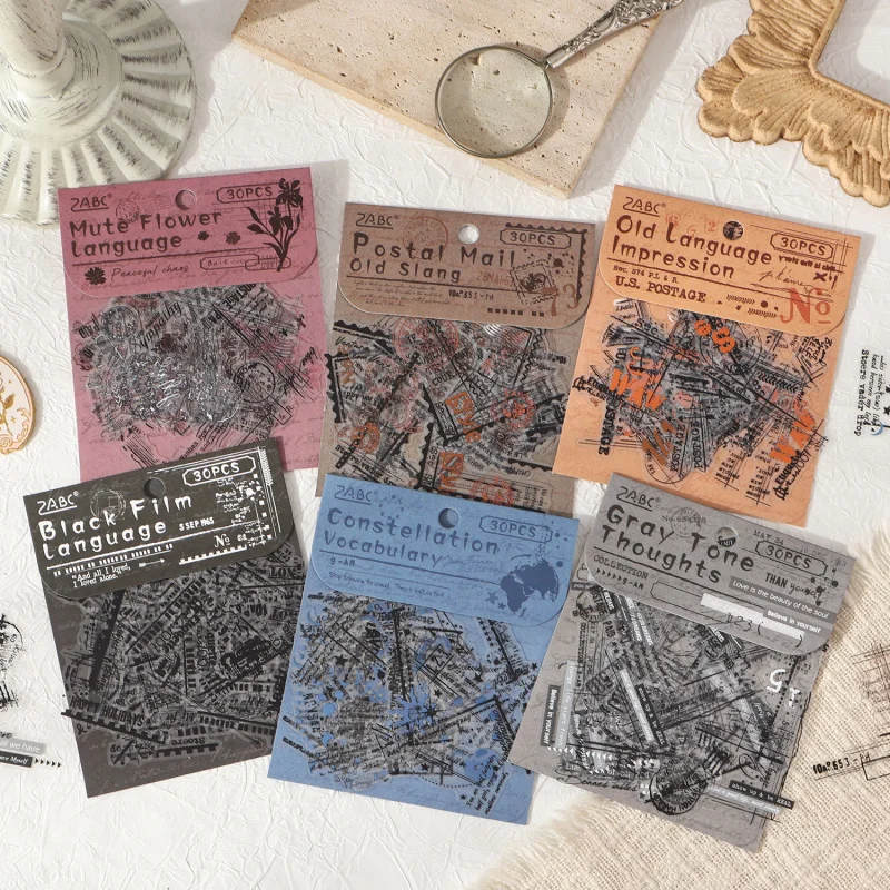 حزمة ملصقات كلاسيكية مكونة من 30 قطعة على الطراز العتيق، وتصاميم الحنين لتزيين اليوميات وسجل القصاصات