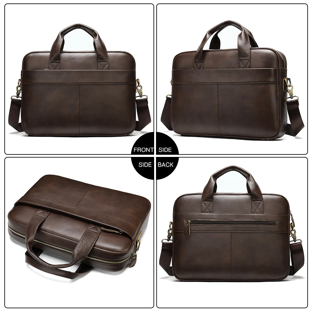 Imagem -02 - Bolsa Masculina de Couro Genuíno dos Homens Maleta para o Portátil 14 Mensageiro Bolsa de Couro Masculino Carteira de Negócios para o Documento a4 7022