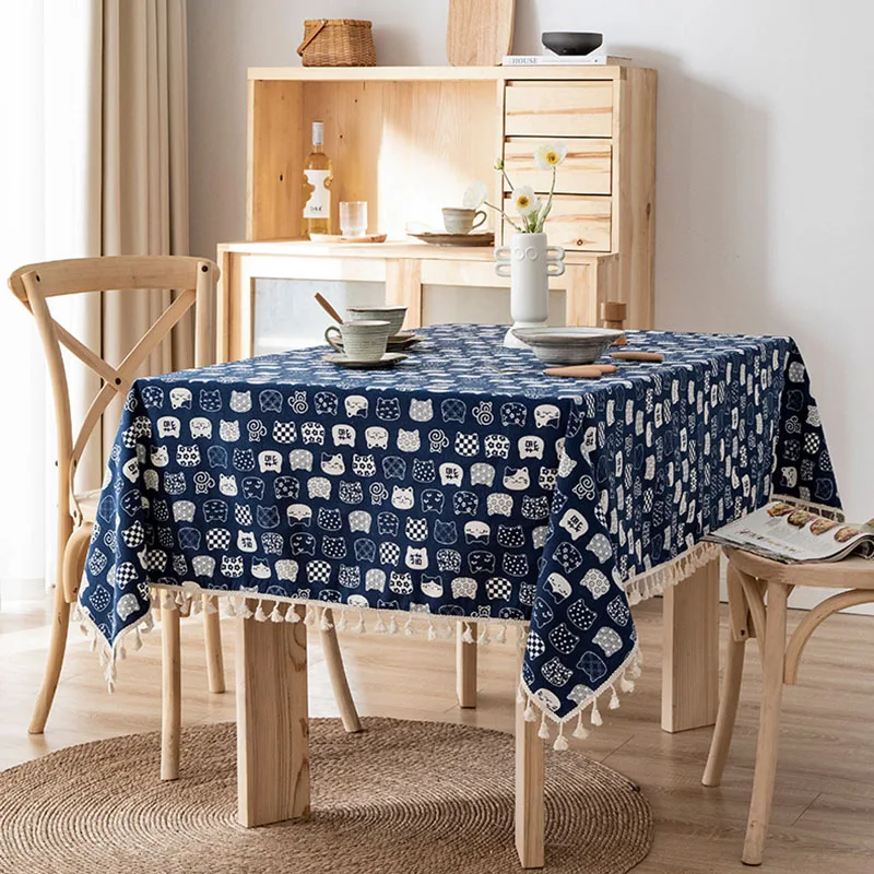 Ins Cotton Linen Rectangular Tablecloth Fresh Retro Style for Bedroom Dormitory Dresser Mat Desk Decoration