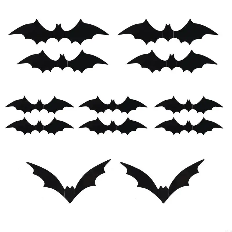Plastic Bat Wall Cutouts for Halloween, 3D Foldable Decor with Mixed Sizes for Party Styling, Seasonal Rooms and Display 6XDA