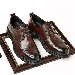 Business Leather Shoes Men's Lace Up Oxford Shoes Men's Lace-Up Shoes Classic Thick Sole Pointed Toe Designer Men's Casual Shoes