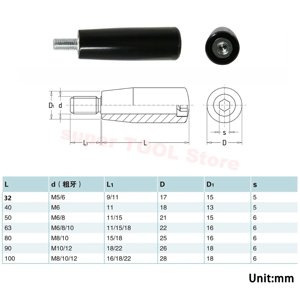 M6/M8/M10/M12 Plastic Handle Rubberwood Rotating Handle Through Hole Handle Through Rod Machine Tool Handwheel Handle Black/Red