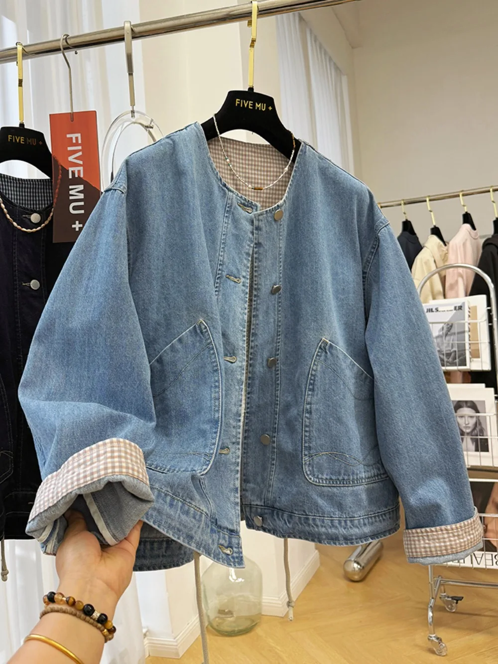 

Neploe Корейский стиль сафари Moda Винтажная женская куртка Повседневная короткая джинсовая куртка с круглым вырезом Уникальная премиум-класса High Street Minority Chaqueta