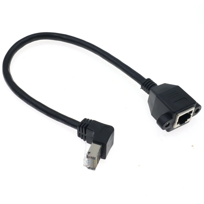 8 Pin RJ45 Male to Female Panel with Screw Hole,Gigabit LAN Ethernet Network CAT5 CAT6,90 Degree Right Angle Extension Cable