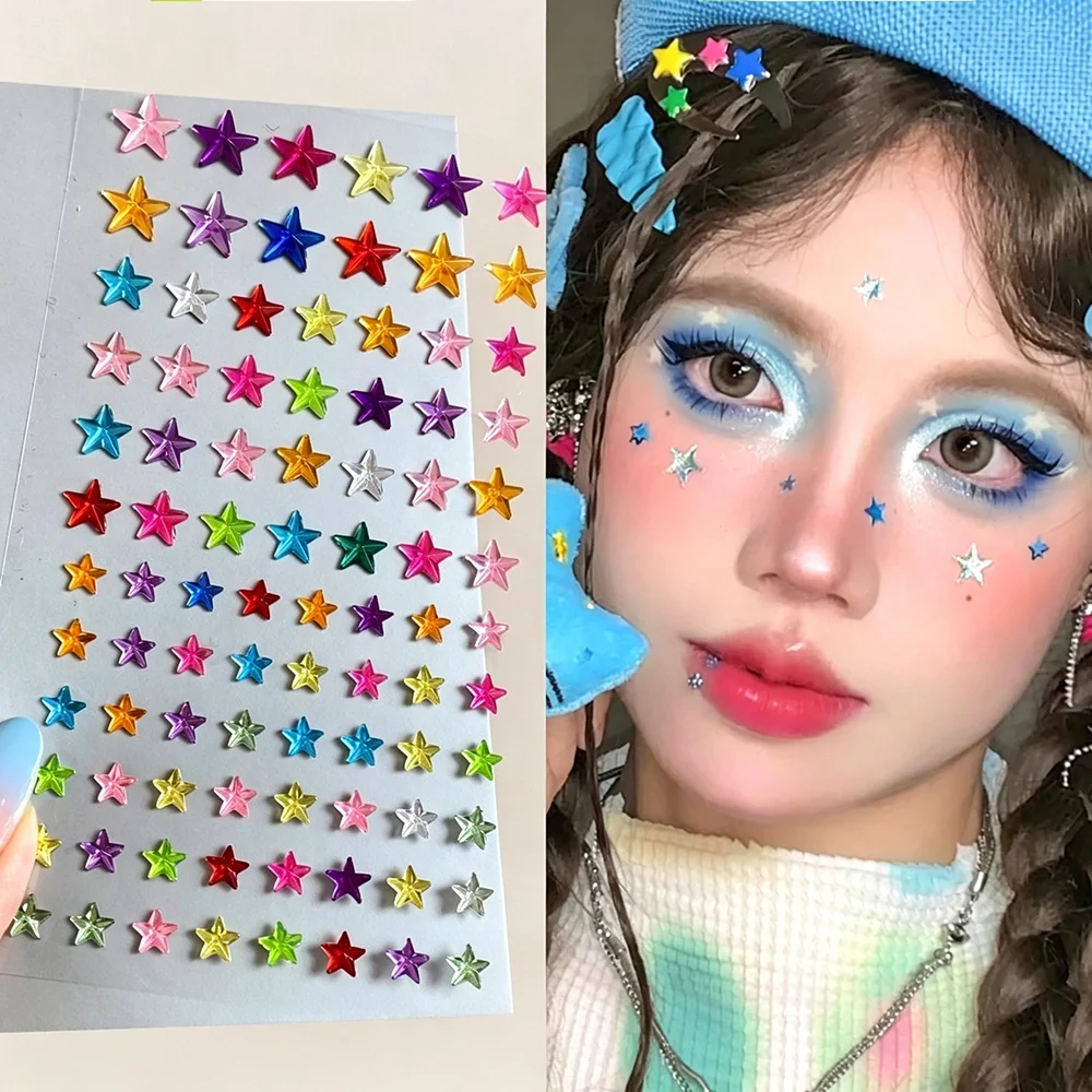 1Pcs 3D Face Gem Sticker Colorful Heart Star Shape Rhinestone Decal Self-Adhesive Shiny Acrylic Jewel For Festival Party Stage *
