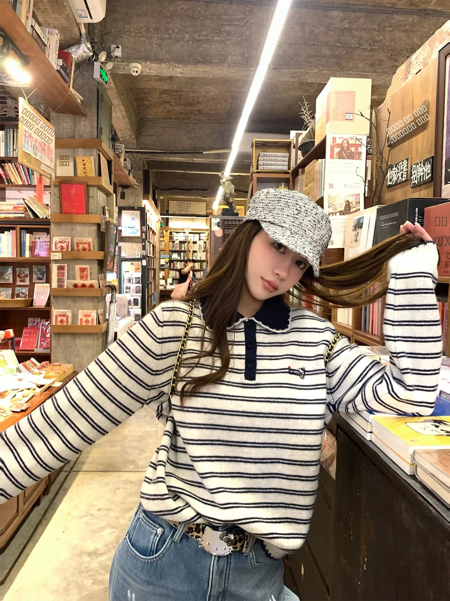 

Xuekeke College Sle Striped Kit Knitwear Women's Autumn Winter Casual Color Blo Design Cute Top Korean Faion