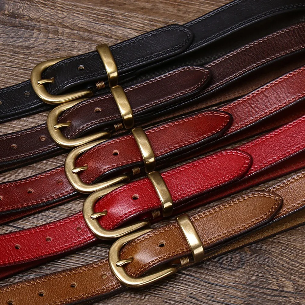 FAJARINA 28mm Wide Top Quality 100% Pure Solid Cow Skin Leather Brass Pin Buckle Belt