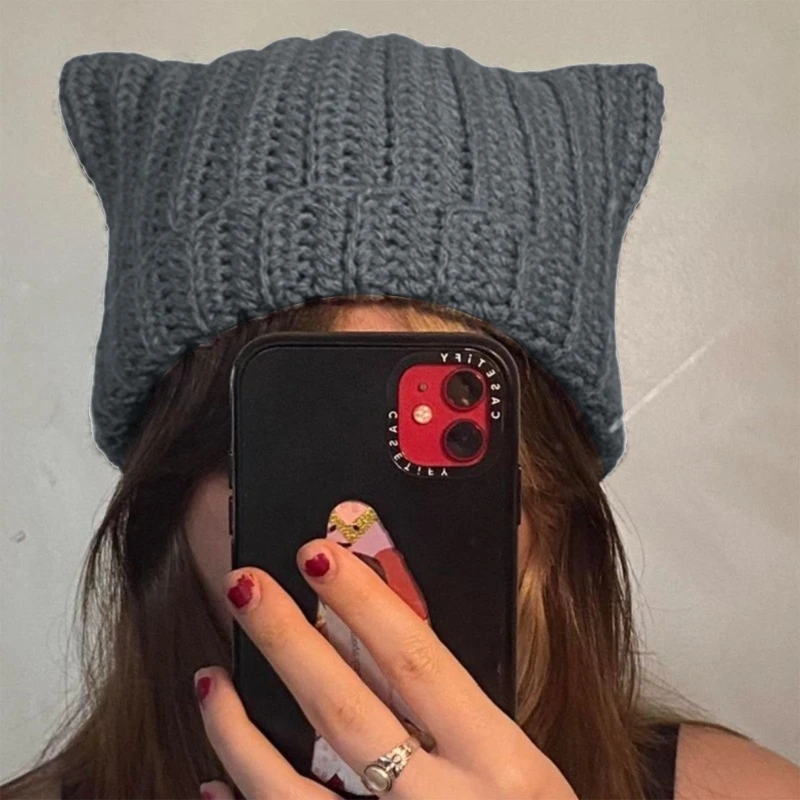 Fashion Beanie Hat for Women Girls Ear Knit Hat Lovely Anime Skull Hat Y2K Moon Crochet Bonnet Hat Punk Dropshipping