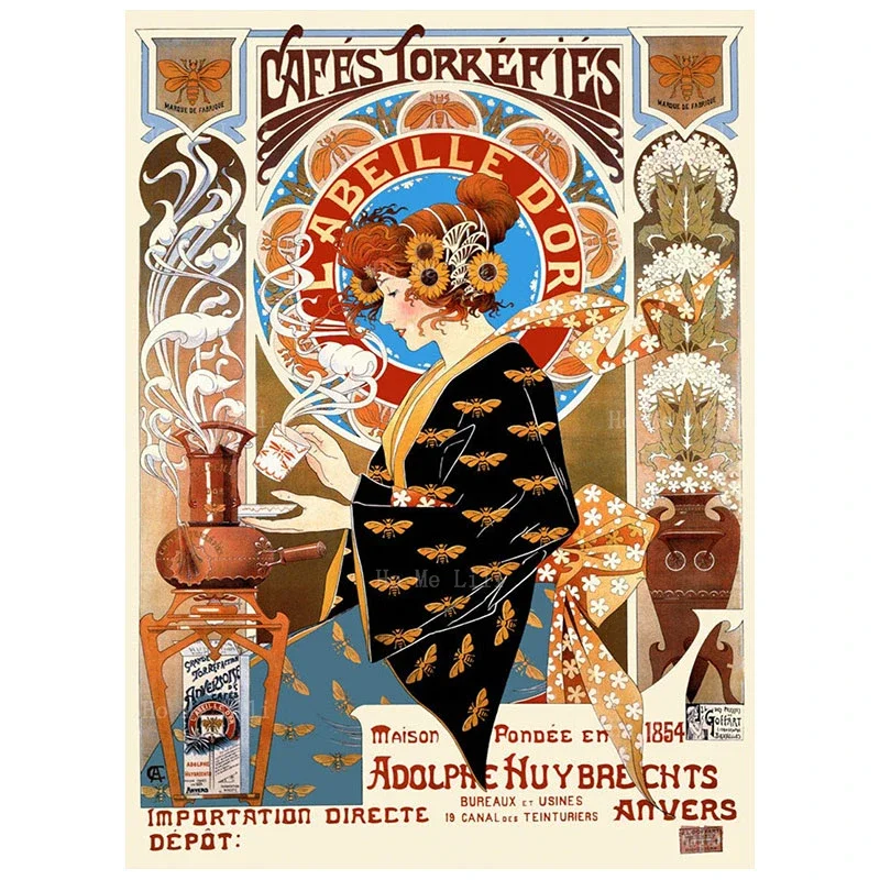 Coffee Fashion Lady Monaco Monte Carlo Cafe Wonderful Vintage Poster Canvas Wall Art For Livingroom Bedroom Decor