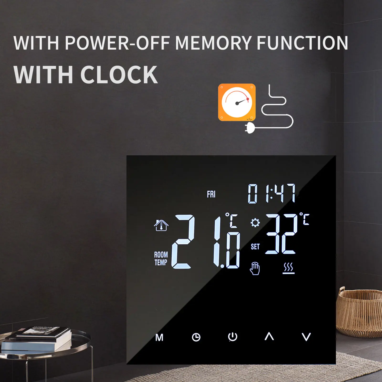 Termostato per riscaldamento intelligente Regolatore di temperatura digitale Touchscreen Display LCD Termostato per riscaldamento a pavimento