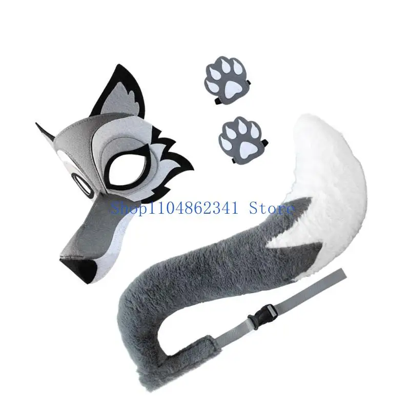 تشمل إكسسوارات 5ASD Wolf Cosplay Cosplay Wolf Face Mask Wolf Tail و Wloves for Kid Adult Masquerade Christmas Halloween Party