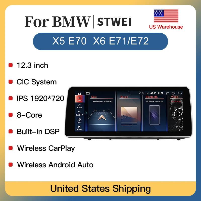 New ID6 ID7 ID8 UI 12.3inc Android Wireless Carplay Auto For BMW X5 E70 X6 E71 Car Video Radio Players GPS Multimedia Navigation