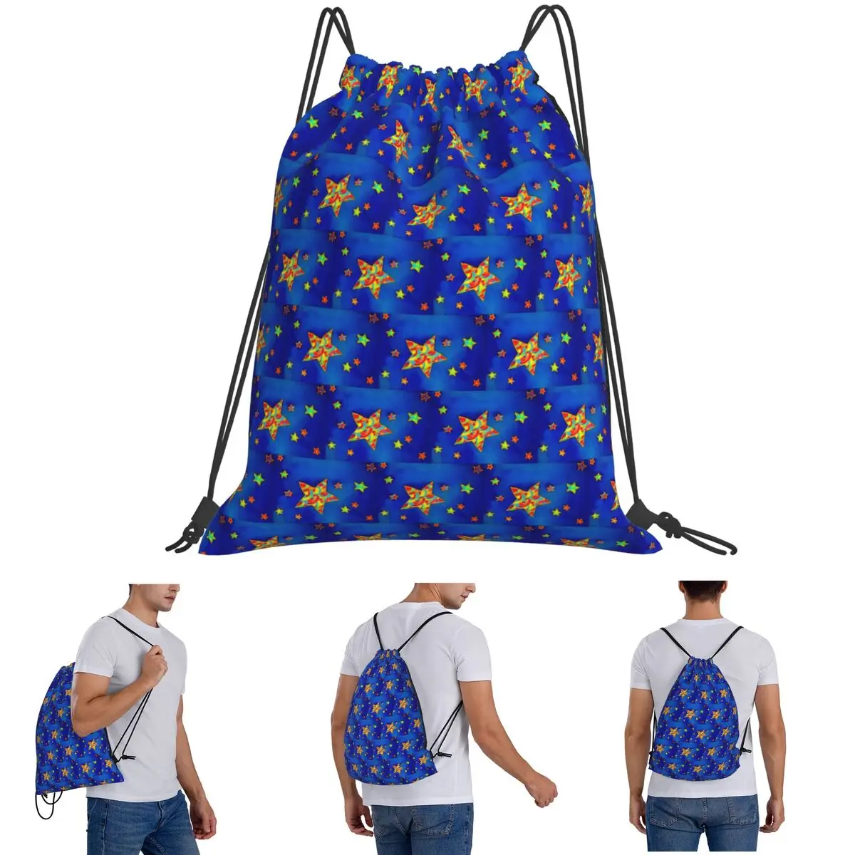 Starry Night Backpacks Casual Drawstring Bags Sports Bag Book Bags for Travel School