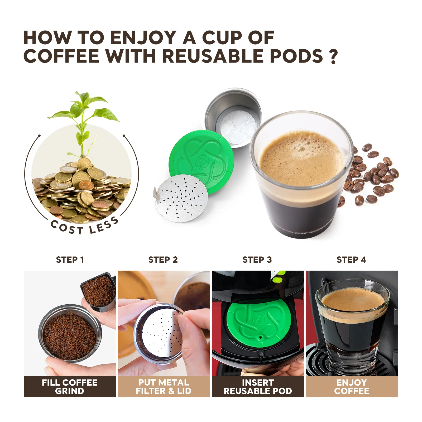 Reusable Coffee Foam Filters For Nescafe Dolce Gusto Refillable Capsule Pod Stainless Steel Plastic Tamper Wholesale