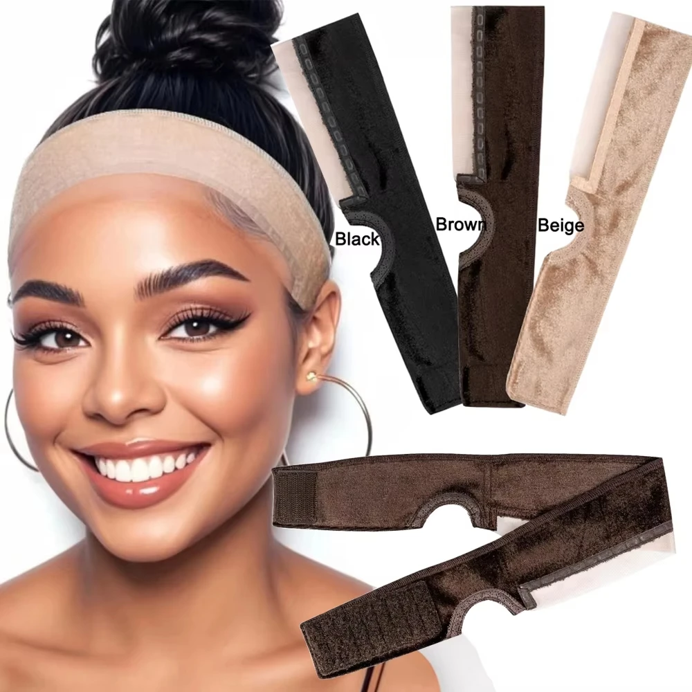 

Кружевная лента для парика для женщин, захват для парика с вырезами для ушей, натуральный кружевной край, 1 шт., нескользящая регулируемая повязка на голову для парика