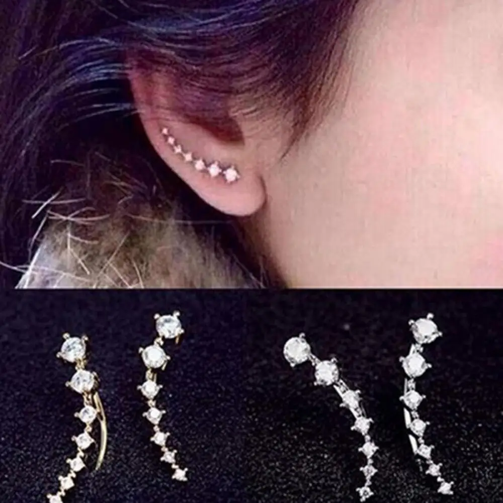 Women Fashion Line Rhinestones Zircon Earrings Ear Hook Clip Stud Jewelry Crystal Flower Drop Earrings for Women Fashion Jewelry