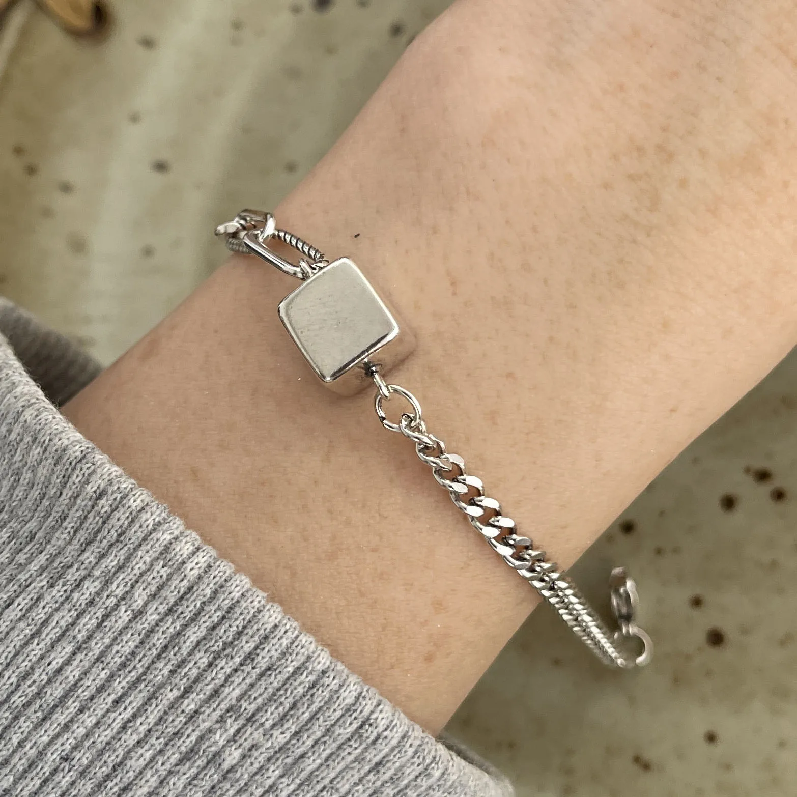 925 Sterling Silver Bracelets for Women Men String Accessories Trend Vintage Square Chain Pendant Party Jewelry Gift