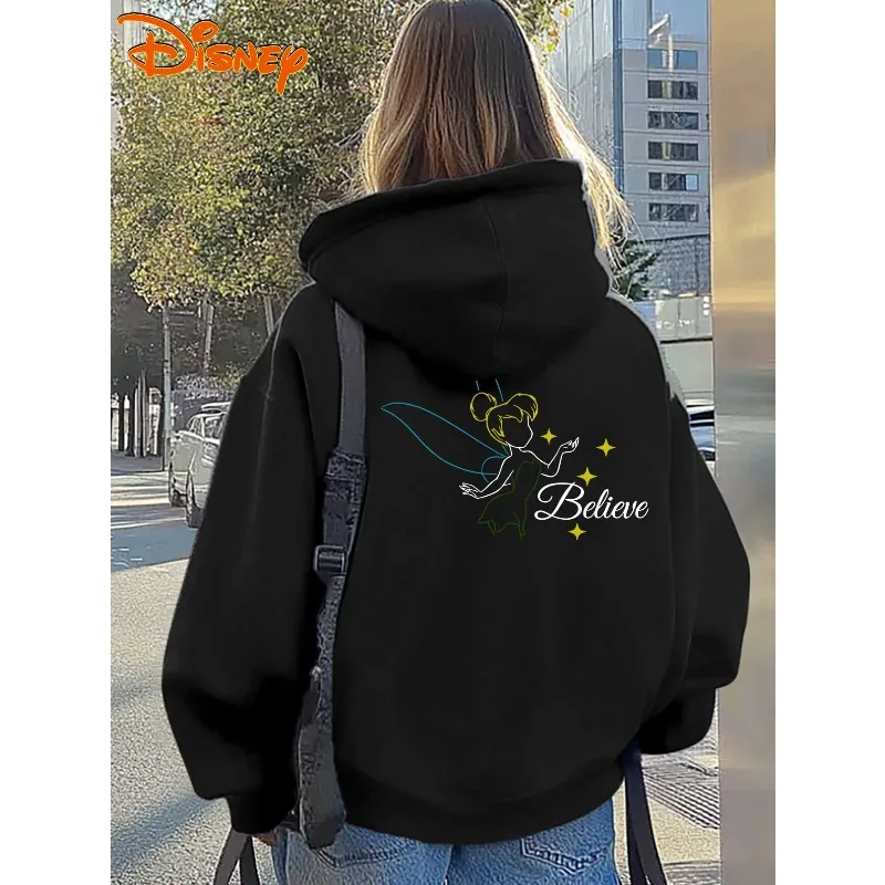 เสื้อฮู้ดพิมพ์ลายดิสนีย์ ทิงเกอร์เบลล์ แฟธ สำหรับผู้หญิง ฤดูใบไม้ร่วง/ฤดูหนาว แฟชั่นลำลองแนวสตรีทสำหรับผู้ชายและผู้หญิง
