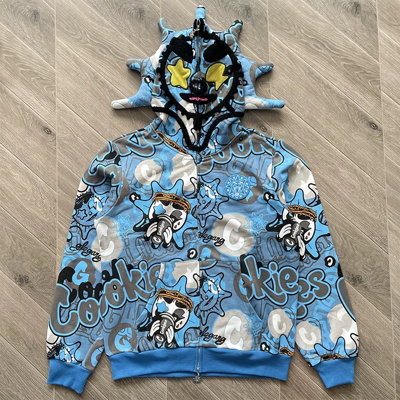 

Glo Gang The Glory Full Zip Hoodie Men Women 1:1 High Quality Beverage cartoon printed embroidered zipper Oversize Hooded