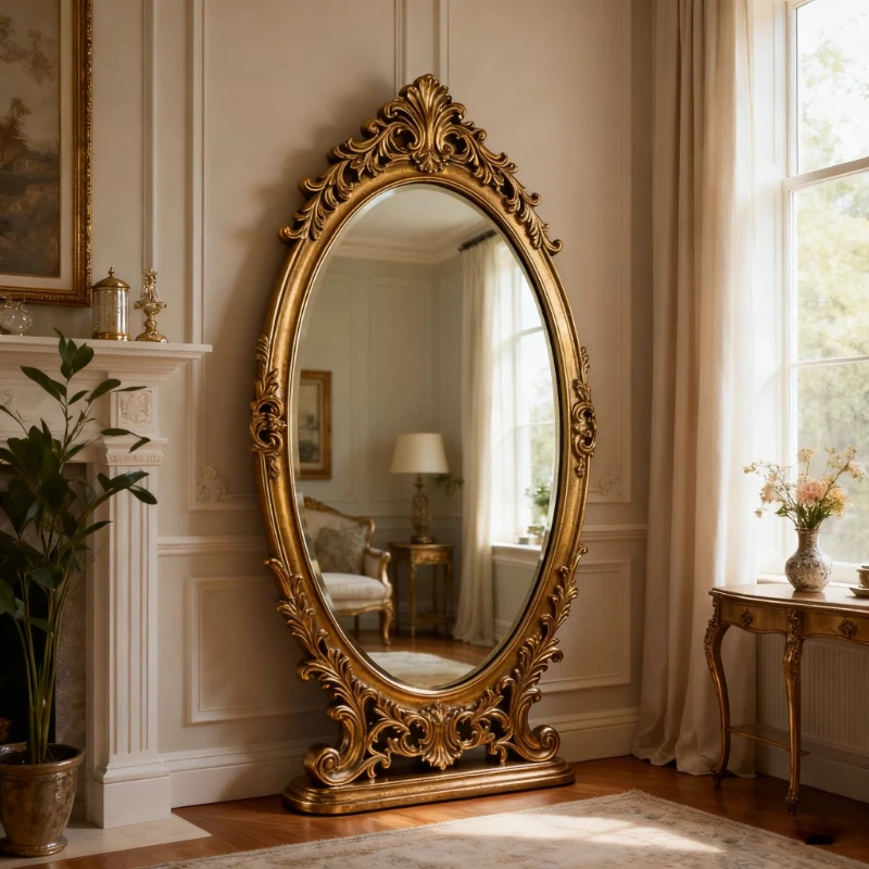 Full body mirror retro floor engraved dressing home fitting mirror